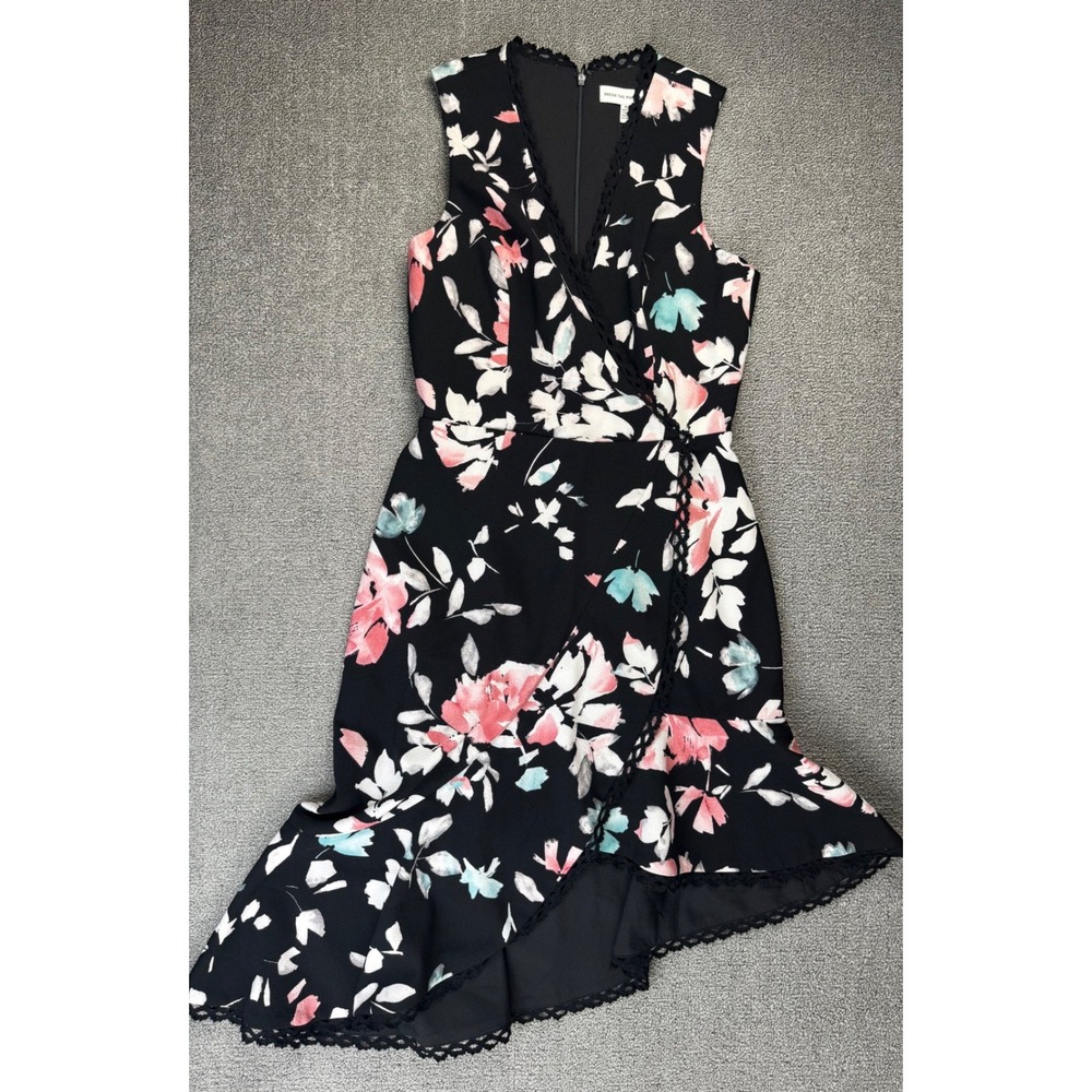 Dress The Population Dress Medium Pailsey Black Coral Floral Asymmetric NEW